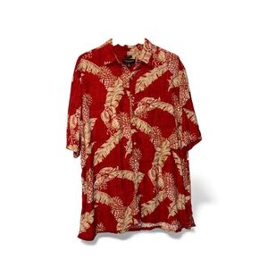 Pronto Uomo Red and Cream tropical Pineapple Sea Life button down Shirt XL